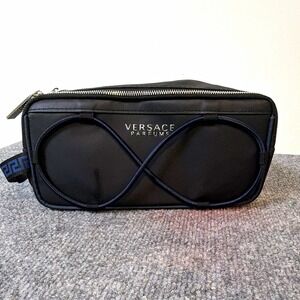 Versace Parfums Black Nylon Zipper Makeup Bag Pouch VSP246U 8x4x4 in
